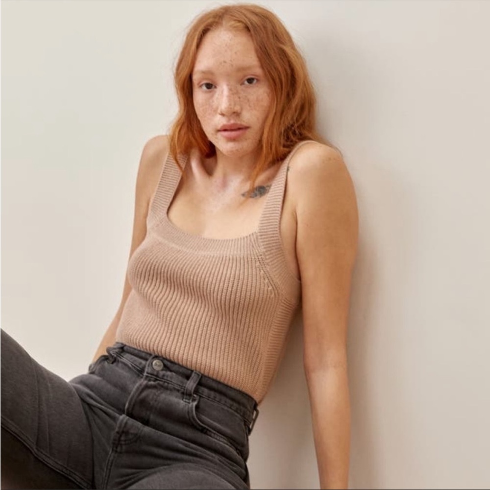Reformation Yeta Cotton Ribbed Sweater Tank Sand Size XL